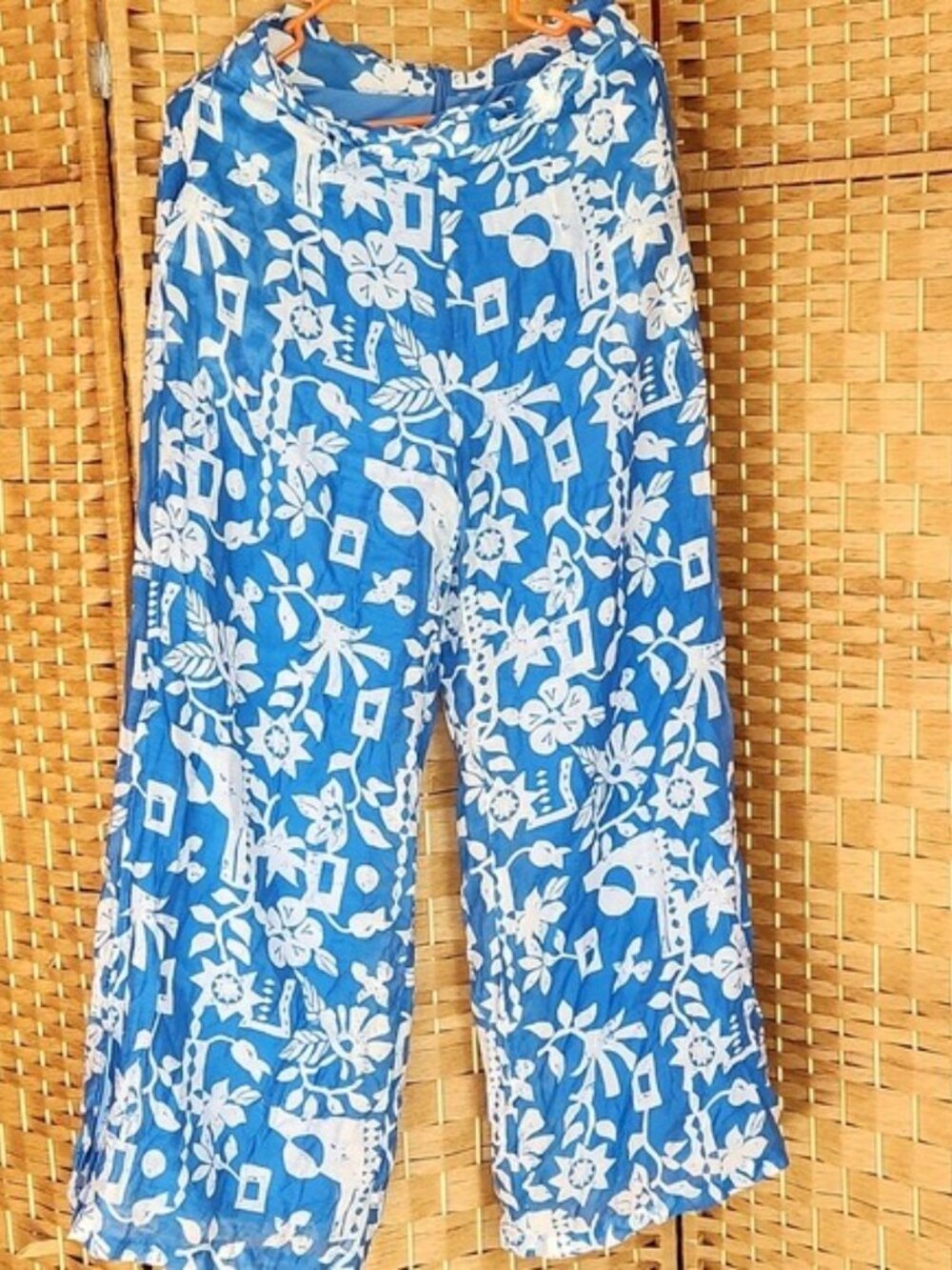 LULUS Sweet Retreat Summer Vacation, Beach, Blue Print Slit Wide-Leg Pants Sz M - Picture 4 of 10